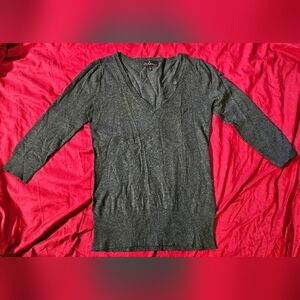 TAKEOUT Dark grey knit fitted sweater with 3/4 sleeves. Like new.